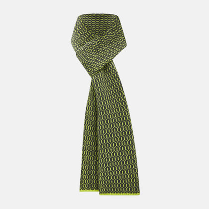 Graphite and Chartreuse Lemon Hexagon Cashmere Knitted Scarf
