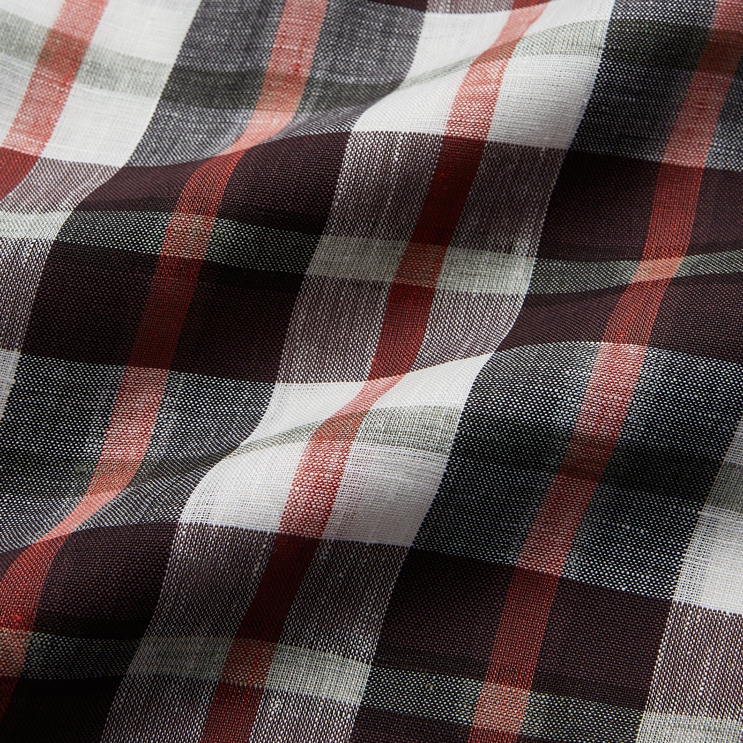 View 4 of product The Turnbull & Asser Black Multi-check Linen Blend Regular Fit Mayfair Shirt features long sleeves, a classic T&A collar and cuffs, and a black-and-red check pattern, shown on a white background.