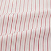 View 6 of product The Red Multi Ticking Stripe Mayfair Shirt by Turnbull & Asser features thin red and blue vertical stripes on white, a T&A collar, long sleeves, and button-up design.