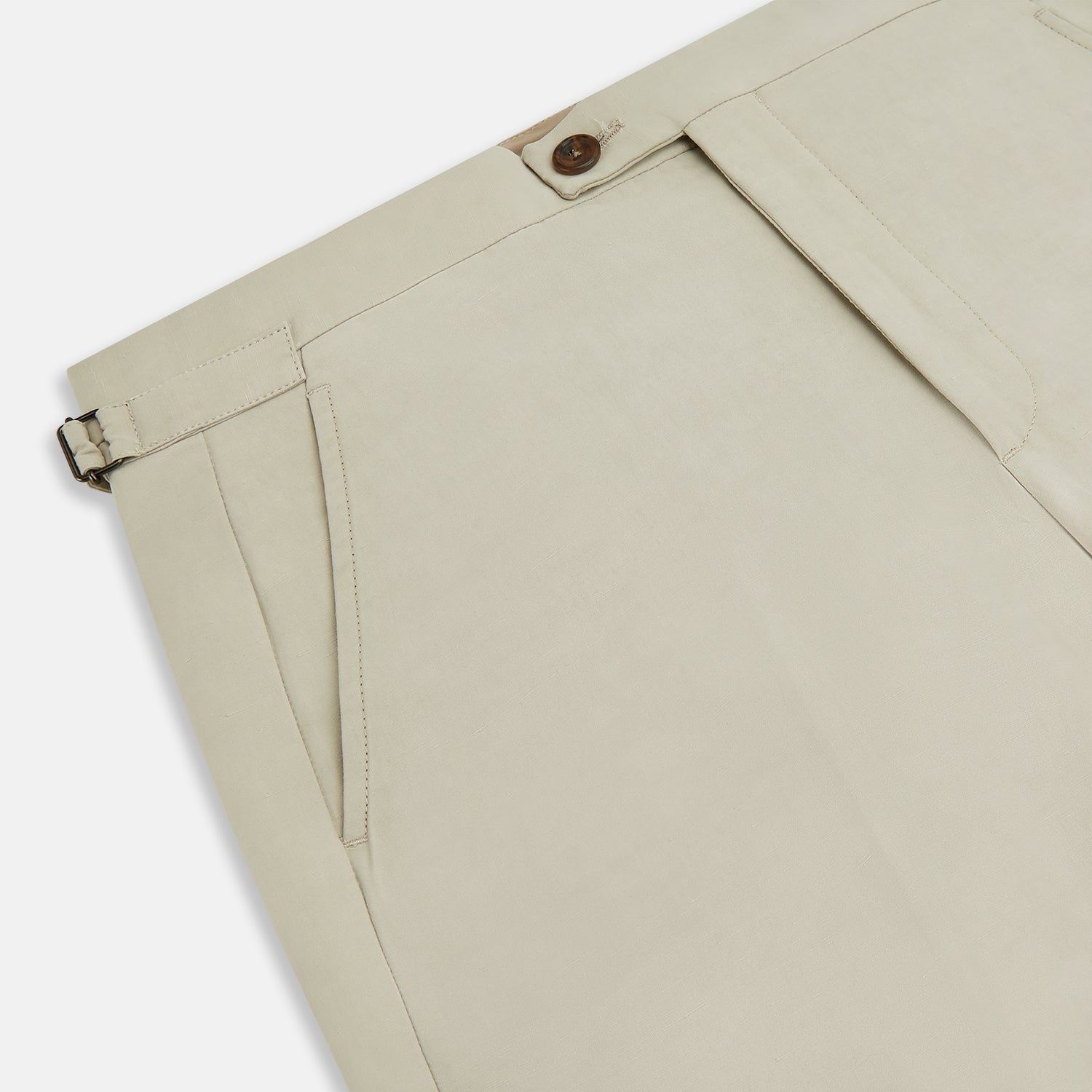 View 2 of product Turnbull & Asser Taupe Cotton Blend Henry Trousers with a straight-leg formal cut, button and zipper closure, belt loops, and side pockets, shown against a plain white background.