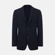The Navy Knitted Oxford Blazer by Turnbull & Asser features notch lapels, two front buttons, a chest pocket, and two lower patch pockets, shown against a plain white background.