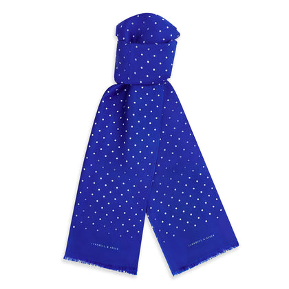 Royal Blue and White Spotted Silk Scarf Image 3