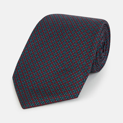 Magenta and Navy Square-Patterned Silk Tie