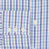 View 4 of product The Turnbull & Asser Blue and Navy Multi Check Mayfair Shirt, made from fine Italian cotton with long sleeves, a button-up front, and a classic collar, is shown against a white background.