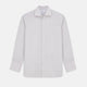 The Turnbull & Asser Sandstone Multi Stripe Cotton Tailored Fit Shelton Shirt features subtle vertical stripes, a pointed collar, and long sleeves, shown flat on a plain white background.