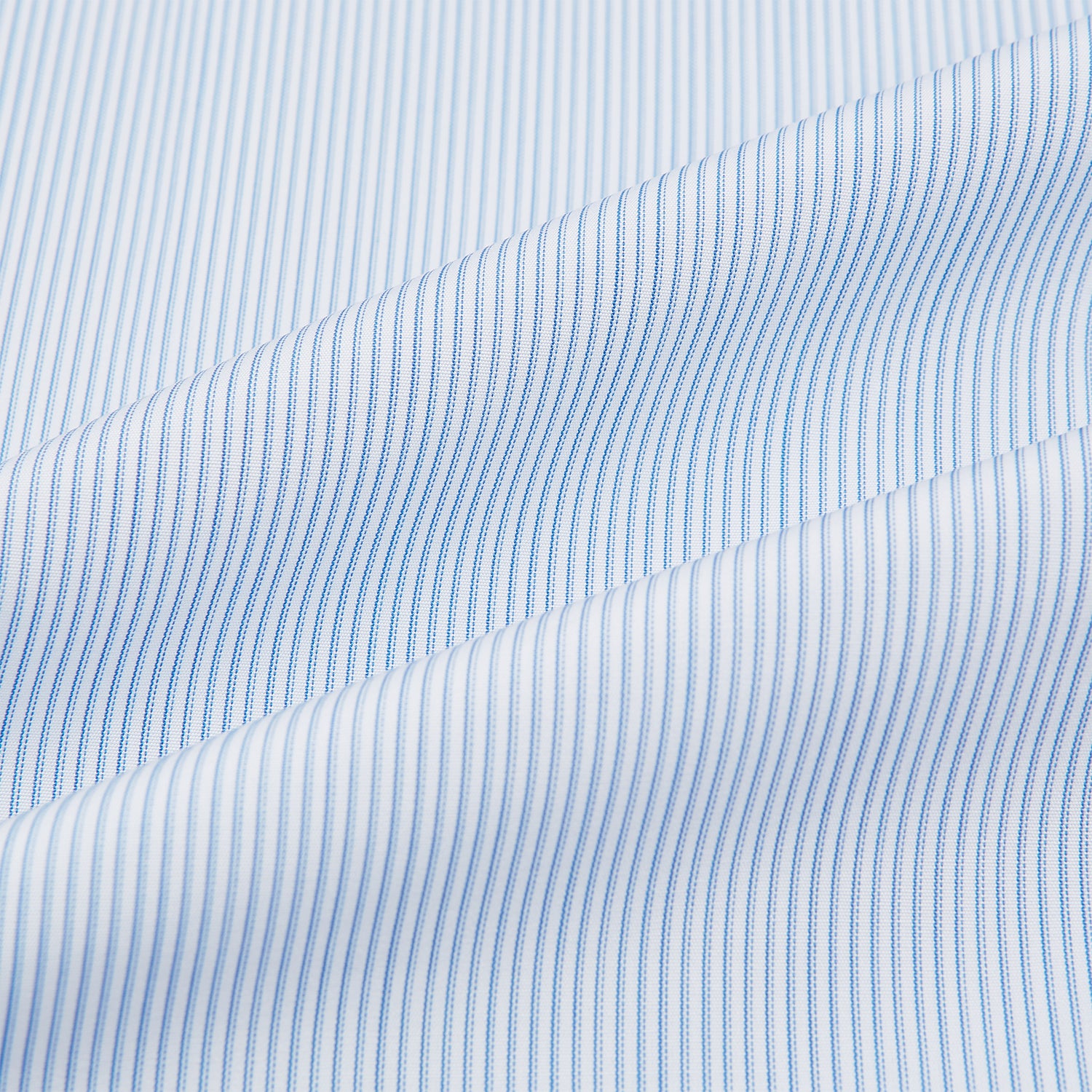 View 6 of product The Turnbull & Asser Sky Blue Hairline Multi Stripe Mayfair Shirt features Italian cotton, long sleeves, a classic collar, white buttons, and a subtle stripe pattern, shown on a plain white background.