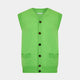 The Turnbull & Asser Lime Green Fine Merino V-Neck Sleeveless Cardigan features dark buttons, two front pockets, and a sophisticated look, all set against a plain white background.