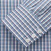 View 2 of product The Turnbull & Asser Blue and White Check Cotton Regular Fit Mayfair Shirt features long sleeves, a pointed collar, and buttoned cuffs, shown here on a white background.