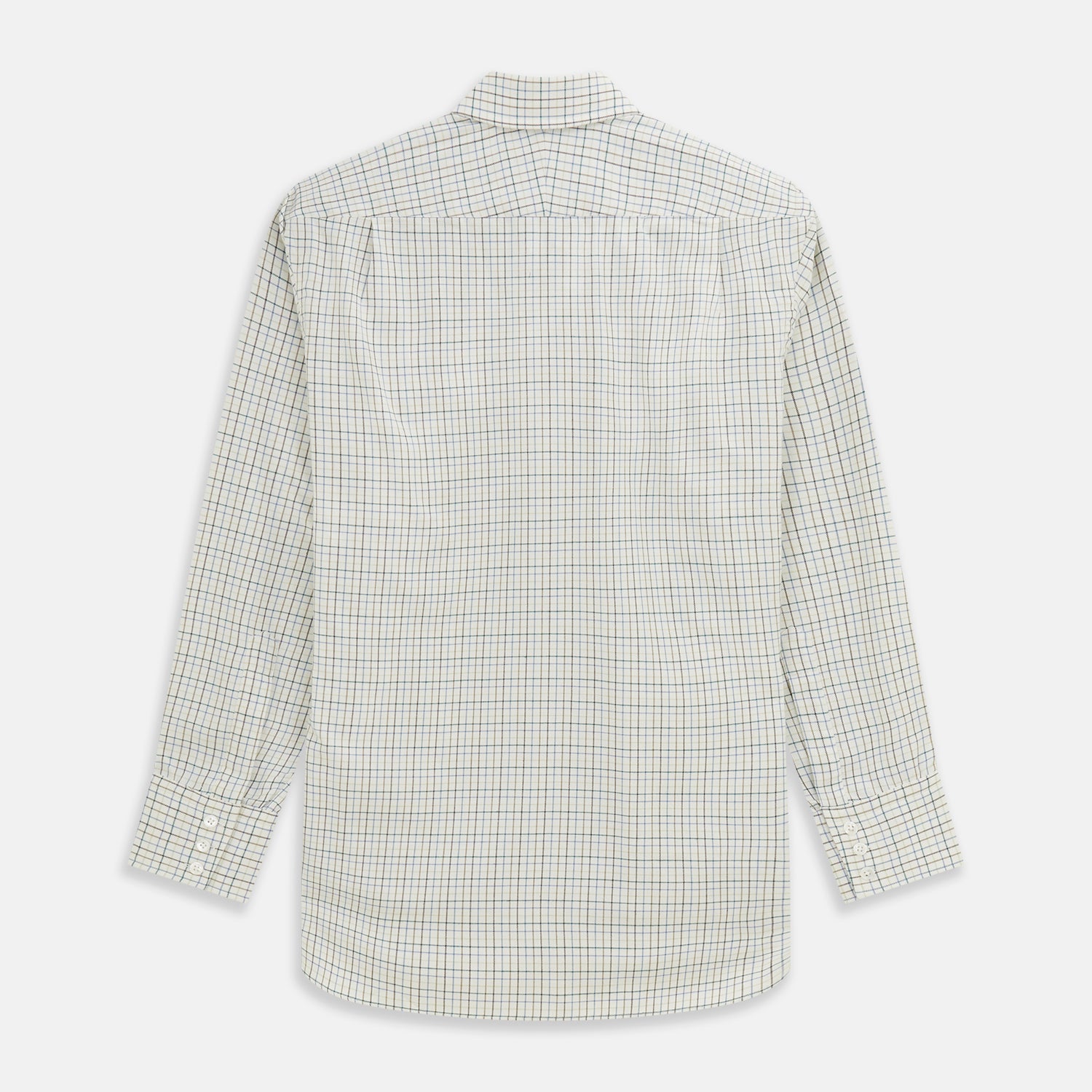 View 5 of product A Turnbull & Asser Green Tattersall Check Cashmerello Regular Fit Mayfair Shirt, featuring a long-sleeve button-up style with a green checkered pattern, is displayed on a plain white surface.