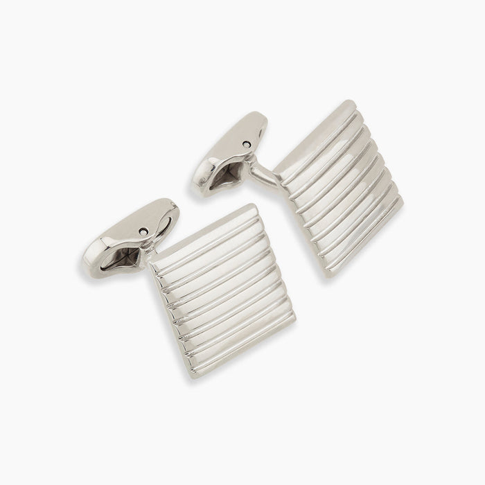 Silver Striped Square Cufflinks Image 3