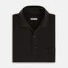 View 4 of product A brown cotton jersey polo shirt by Turnbull & Asser with short sleeves, a collar, three buttons, and a buttoned chest pocket, laid flat on a white background.