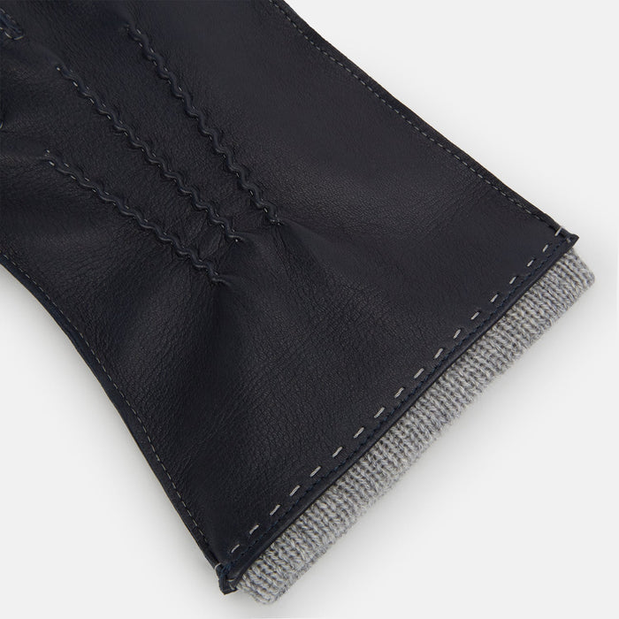 Navy/Grey Cashmere-Lined Hairsheep Leather Gloves Image 1