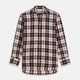 The Turnbull & Asser Black Multi-check Linen Blend Regular Fit Mayfair Shirt features long sleeves, a classic T&A collar and cuffs, and a black-and-red check pattern, shown on a white background.