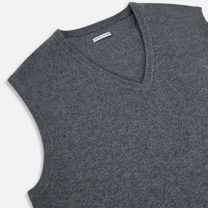 Slate Grey Melange V-neck Cashmere Vest Image 1
