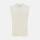 The Turnbull & Asser White Cashmere V-neck Vest is a sleeveless ivory knit with ribbed trim, ideal for layering in cooler weather, shown against a plain white background.