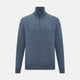 The Blue Melange Half-Zip Cashmere Jumper by Turnbull & Asser features a high collar, ribbed cuffs and hem, and long sleeves. This pullover sweater is shown against a plain white background.