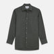 The Turnbull & Asser Dark Green Cotton Melange Regular Fit Mayfair Shirt features long sleeves, a T&A collar, buttoned cuffs, and a slightly rounded hem, shown laid flat on a white background.