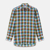 View 1 of product The Turnbull & Asser Green and Pink Multi-check Cotton Blend Regular Fit Mayfair Shirt features a classic T&A collar, white buttons, and an olive green, blue, white, and pink plaid pattern.