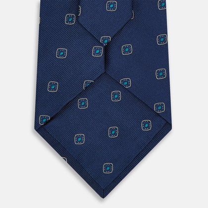 Navy Geometric Silk Tie Image 2