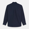 View 5 of product The Turnbull & Asser Navy Weekend Fit Nevis Cotton-Cashmere Shirt features a Dorset collar, 1-button cuffs, and is laid flat on a white background.