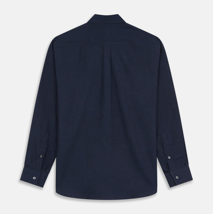 Navy Weekend Fit Nevis Cotton-Cashmere Shirt With Dorset Collar And 1-Button Cuffs Image 4