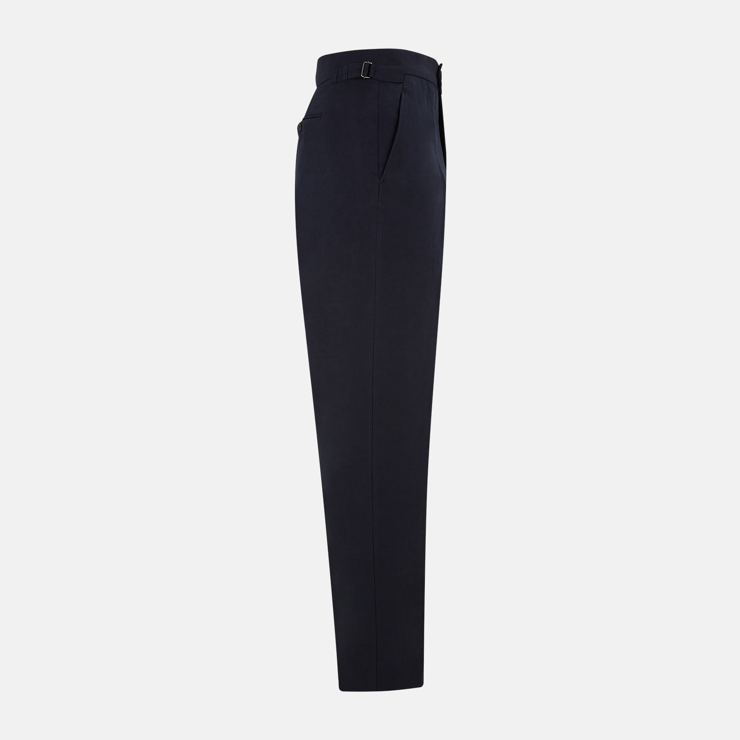 View 12 of product Turnbull & Asser Navy Linen Henry Trousers feature a button closure and pressed front creases, ideal as formal navy trousers, and are shown against a plain white background.