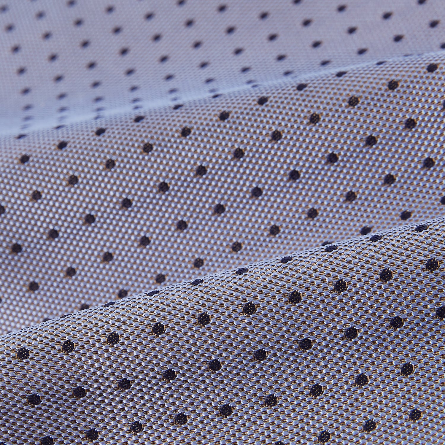 View 4 of product A light gray pocket square with small black polka dots pairs perfectly with the Turnbull & Asser Navy and Light Blue Micro Dot Silk Cravat for a refined, polished formal look.