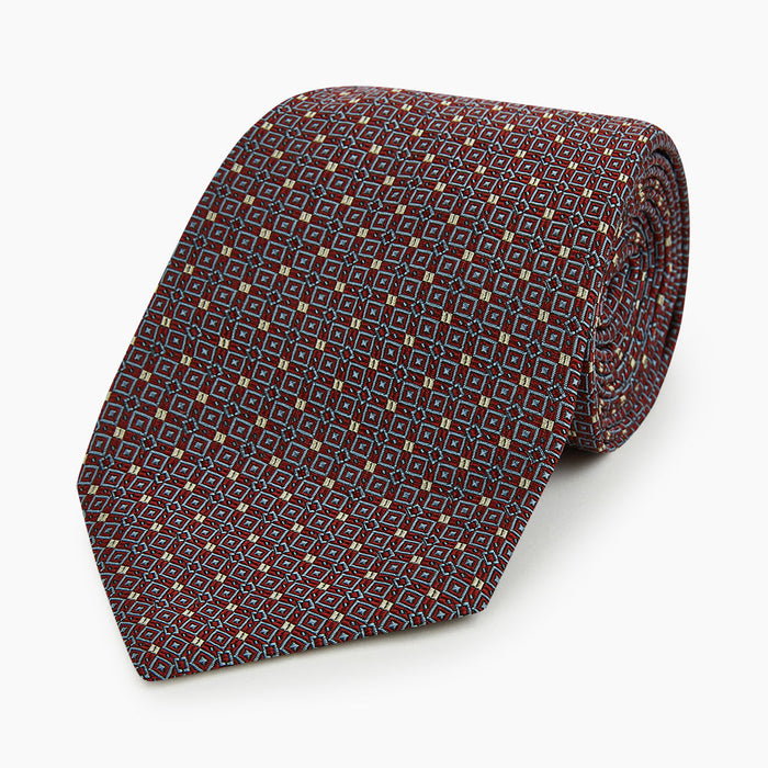 Burgundy Geometric Silk Tie Image 4