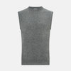 View 1 of product The Turnbull & Asser Ash Grey Cashmere Round Neck Vest is a men's sleeveless knit with a classic crew neckline, shown against a plain white background.
