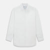 View 1 of product The Turnbull & Asser White Royal Oxford Cotton Windsor Shirt features a Turnbull open collar, long sleeves, 3-button cuffs, and a straight hem, shown against a plain white background.