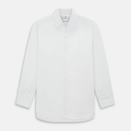 WHITE ROYAL OXFORD COTTON WINDSOR SHIRT WITH TURNBULL OPEN COLLAR AND 3-BUTTON CUFFS