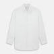 The Turnbull & Asser White Royal Oxford Cotton Windsor Shirt features a Turnbull open collar, long sleeves, 3-button cuffs, and a straight hem, shown against a plain white background.