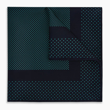 Navy and Petrol Green Dot Silk Pocket Square Image 4