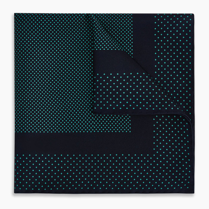 Navy and Petrol Green Dot Silk Pocket Square Image 4