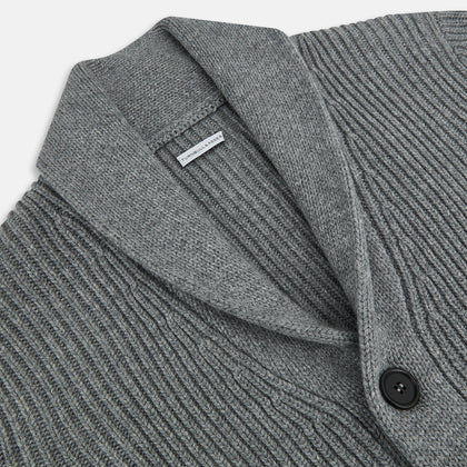 Grey Melange Cashmere Shawl Collar Cardigan Image 1