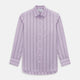 The Turnbull & Asser Lilac Track Stripe Mayfair Shirt is a long-sleeve Italian cotton shirt in light purple with dark lilac vertical stripes, shown laid flat on a white background.