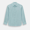 View 1 of product The Light Sage Track Stripe Westminster Shirt by Turnbull & Asser features a Turnbull collar, long sleeves, and vertical track stripes, shown on a white background.