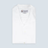 View 1 of product The White Lyocell Hampton Open Collar Shirt by Turnbull & Asser is neatly folded with visible label, notched collar, and buttons, displayed against a light grey background.