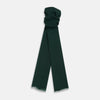 View 1 of product The Turnbull & Asser Forest Green Cashmere Scarf features a hand-dyed finish, soft texture, and lightly frayed edges, artfully tied in a loose knot and displayed on a white background—a true luxury accessory.