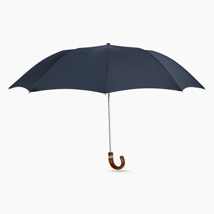 Navy Telescopic Umbrella with Brown Maple Crook Handle Image 3
