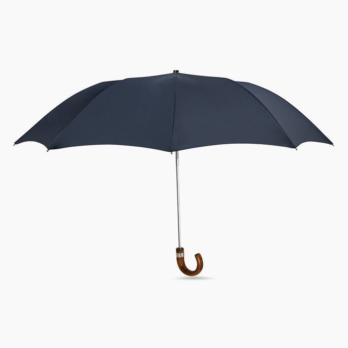 Navy Telescopic Umbrella with Brown Maple Crook Handle Image 3