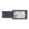 View 2 of product The Blue Leather Luggage Tag by Turnbull & Asser features textured leather, a metal buckle and strap, and displays the logo with "Made in England" printed in white at the bottom.