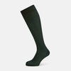 View 1 of product The Turnbull & Asser Olive Long Socks, featuring a ribbed texture, are shown over the calf on a plain white background—a refined addition to any men’s dress sock collection.