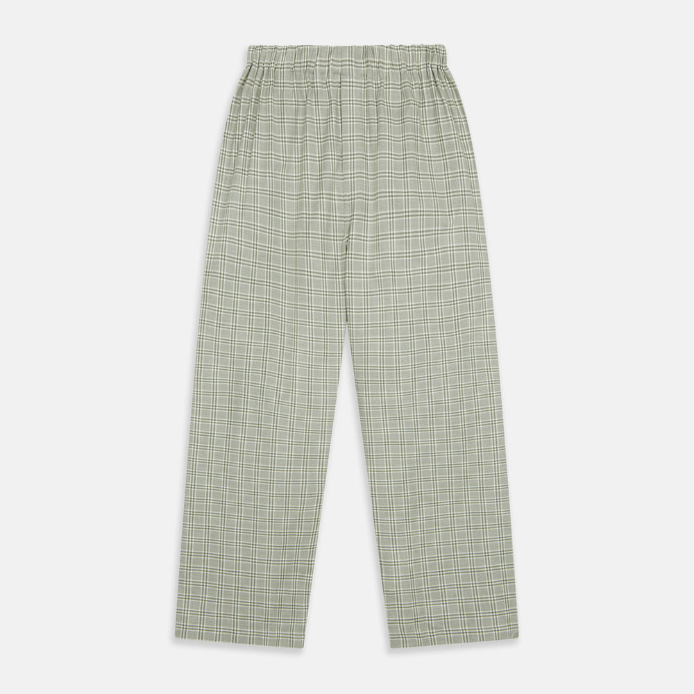 The Turnbull & Asser Green Check Modern Cotton Pyjama Set features a contemporary fit in white and green plaid, made from thicker cotton for added comfort.