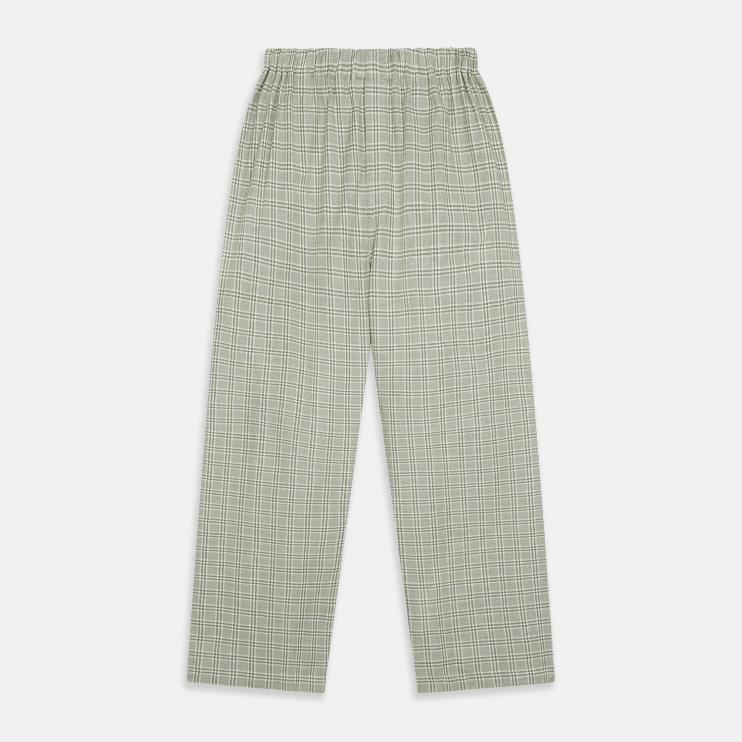 View 5 of product The Turnbull & Asser Green Check Modern Cotton Pyjama Set features a contemporary fit in white and green plaid, made from thicker cotton for added comfort.