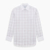 View 1 of product The Turnbull & Asser Purple Multi Plaid Check Shirt features a spread collar, double cuffs, and a fitted silhouette. Its bold plaid pattern and contrast collar add a modern touch to classic British style. Displayed on a plain white background.