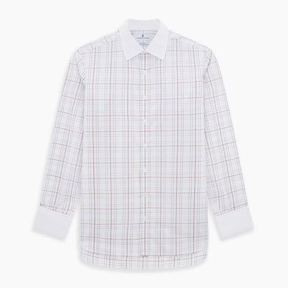 Purple Multi Plaid Check Shirt with Contrast Collar and Double Cuffs