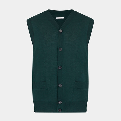 Petrol Green Fine Merino V-Neck Sleeveless Cardigan Image 4