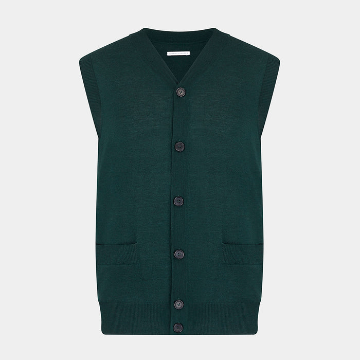 Petrol Green Fine Merino V-Neck Sleeveless Cardigan Image 4