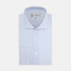 View 1 of product A Tailored Fit Blue Fine Bengal Stripe Shirt with a Kent Collar and 2-button cuffs by Turnbull & Asser, neatly folded and displayed against a plain white background.